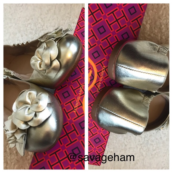NWOT Tory Burch Bloosom Ballet Flat in Spark Gold - Picture 6 of 8